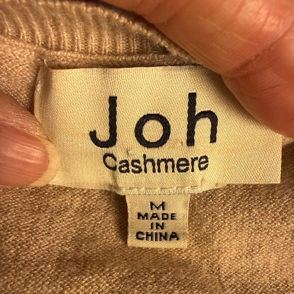 Joh Cashmere Womens Tan Beige V-Neck Curved Hem Sweater With Cashmere Blend M - Picture 3 of 6